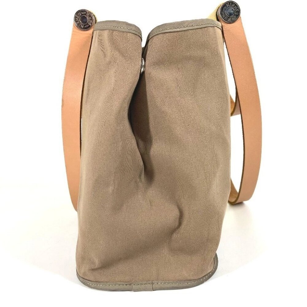 HERMES Bicolor Kabak Elan PM Shoulder Bag Tote Bag Leather/Canvas Beige/yellow - Picture 3 of 16